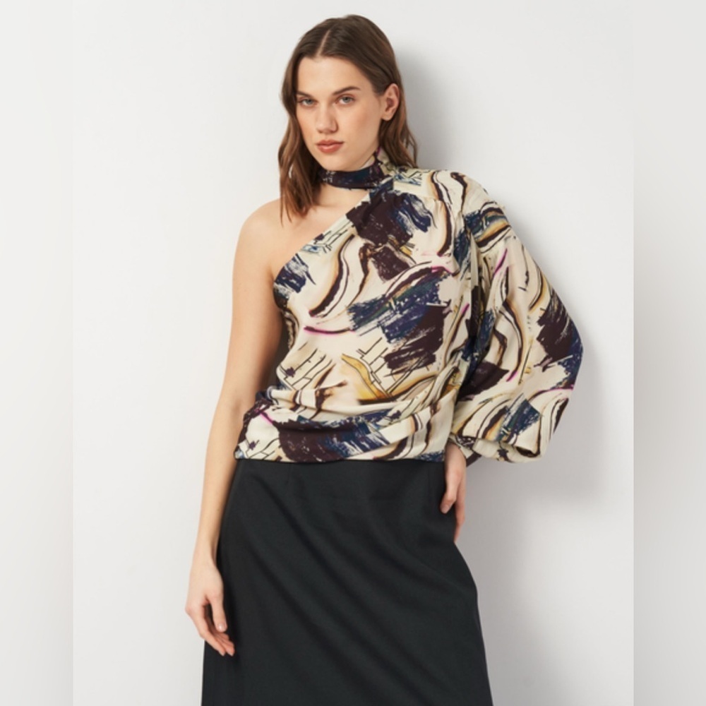 Zara NWT Elegant One-Shoulder Abstract Top